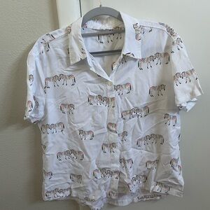 Jane and Delancey White Zebra Print Button Down Shirt